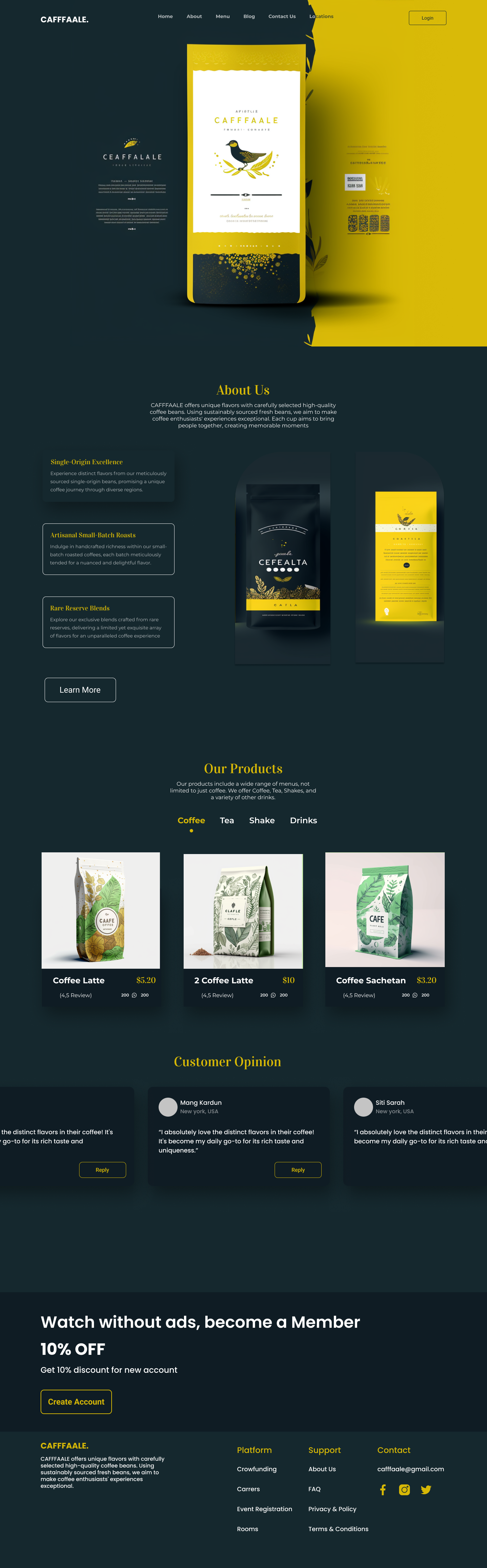 Coffee Shop Landing application design ui ux web design