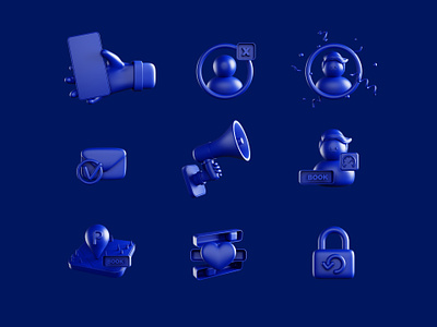 Intruck Selected Icons - Clay 3d animation blender blue branding clay hand heart intruck mail map megaphone motion design motion graphics padlock profile render screen ui ux