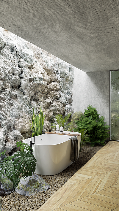 Bathe in the beauty of nature 3d 3d design bath bathroom blender design interior interiordesign nature render sketchup