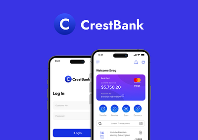 CrestBank Banking App Design app app design app icon design graphic design logo mobile app motion graphics typography ui ux