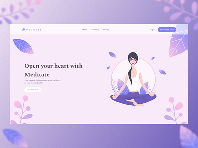 MEDITATE - Landing Page Design concept design design figma landing page meditation ui user experience design user interface design ux website design