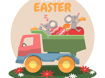 Cute Easter illustration children illustration cute animals cute card design cute mouse vector easter card easter cartoon easter illustration funny animals funny mice funny mouse happy mice happy mouse holiday cartoon mouse illustration mouse with cheese postcard sleeping mouse spring cartoon spring illustration toy truck