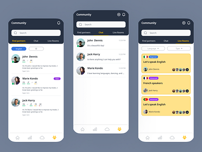 Community Screens for language learning app app design figma product designer ui uiux ux