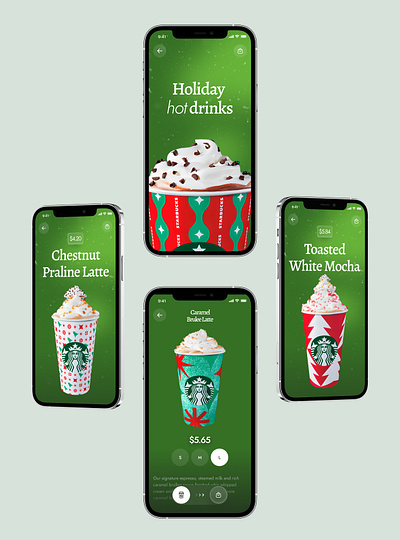 Starbucks New Year redesign app animation app branding cafe green newyear red redesign sturbacks sweets ui ux