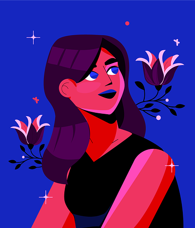 Portrait on blue costarica flower girl illu illustration portrait woman