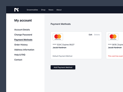 Payment methods account settings branding design design exploration figma mastercard my account payment payment methods payment settings ui ux webdesign website