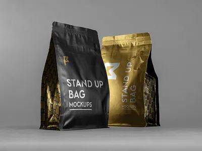 Stand Up Bag Mockups bag coffee foil food mockup pack package packaging plastic protein realistic set stand standing