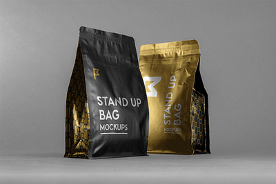 Stand Up Bag Mockups bag coffee foil food mockup pack package packaging plastic protein realistic set stand standing
