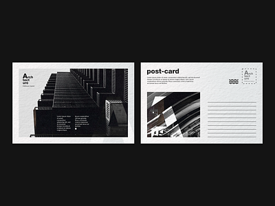 Architecture firm Monochrome post-card design. achromatic architecture black and white branding bw city design engineer folder graphic design logo minimal modern monochrome post post card postcard postcard design poster simple