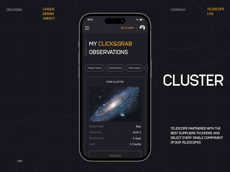 Ui/Ux Telescope Live branding digital mobile space tech ui web