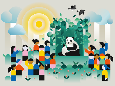 Giant Panda Palooza animal art bamboo bear cubism digital art garden geometric gradient ill illu illustration illustrator nature panda vector illustration zoo