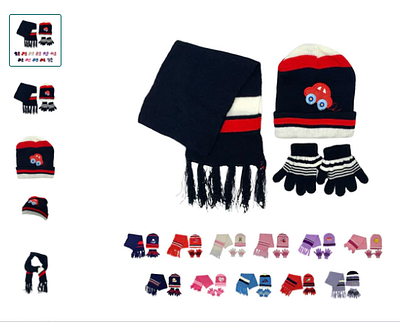 Empire Cove 3 Piece Kids Winter Knit Beanie Set Gloves Hats Scar branding