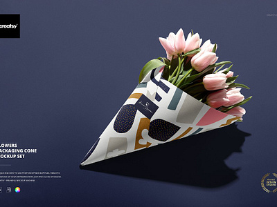 Flowers Packaging Cone Mockup Set creator creatsy design flowers packaging cone mockup generator mock up mock ups mockup mockups smart object template templates