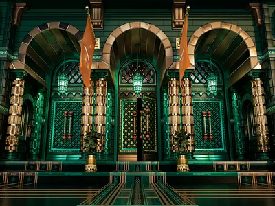 California Republic - ( Garden Multiverse ) 3d adobe architecture art artdeco artwork building c4d california cinema4d design elegenat flags garden gold green pattern patterns religion republic