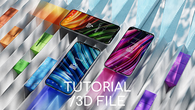 Phone 3d scene 2d 3d blender colorful glass illustration lighting mockup modern phone scene ui wallpaper