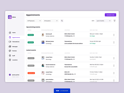 Qlinic - Appointments section appointments dashboard design desktop healthcare product ui ui design user experience ux ux design visual design web app