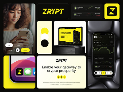 Zrypt - Crypto Trading Mobile App bento bentogrid crypto cryptoapp cryptoappdesign cryptocurrency cryptolandingpage cryptoui cryptowebsite dark darkmode darktheme design trading tradingapp trending ui uidesign uiux webdesign