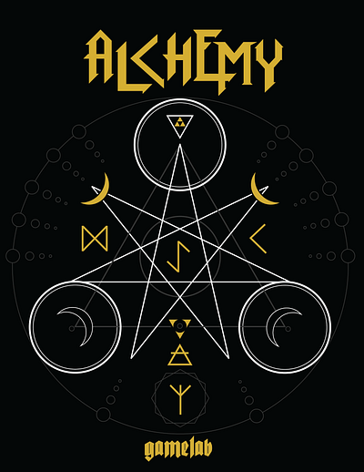 Alchemy Gamelab Poster alchemy black and gold branding dark design runes vector