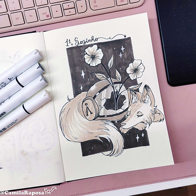 🌸KORALLETOBER day 11 - Alone🪐 cute fox illustration ink sketch sketchbook