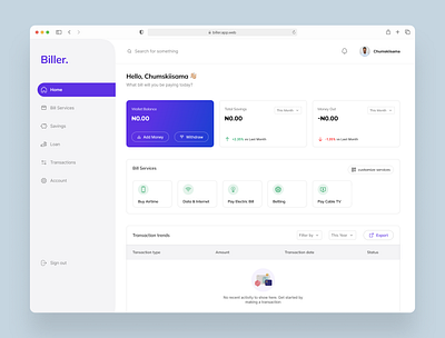 Biller - a web bill payment platform app design design fintech product design ui uiux web design webdesign