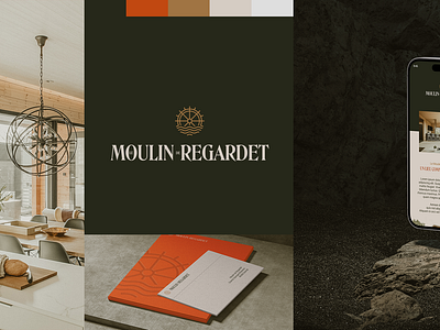 Le Moulin de Regardet Identity airbnb application design graphic design green guest guest house house identity illustrator logo mockup natural orange photoshop print vector water mill web wild