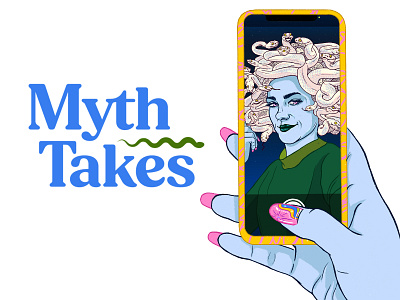 Myth Takes Logo & Mascot branding classics graphic design illustration logo mascot medusa nail art newsletter selfie snakes
