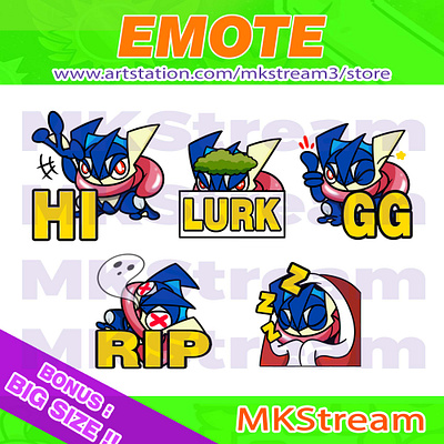 Twitch emotes pokemon greninja rip, gg, lurk, hi & comfy pack anime cartoon design discord emote emotes frog gg greninja illustration lurk pokemon rip sticker sub badge sub badges toad twitch twitch emotes