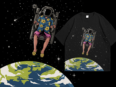 Fly me to the moon art artwork astronaut earth editorial fly galaxy happy illustration moon pop pop culture space spcecraft streetwear t shirt design tshirt vector vector art