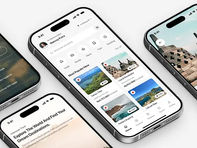Wanderly - Travel Mobile App app design destination exploration iphone mobile on boarding travel travel app ui ux