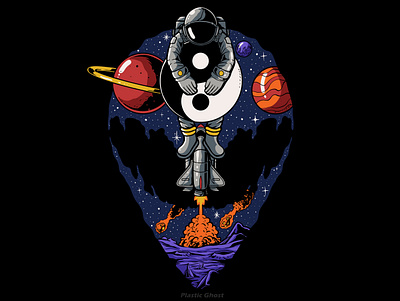 Balance art artwork astronaut balance fly illustration mars meteor moon planet pop pop art pop culture space t shirt design tshirt yin yang
