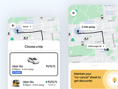 Uber - Decreasing Cancellations - Ride Streak aesthetic design components mobile app design ola product design product management uber ui ui design visual design