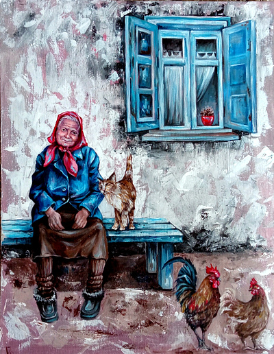 Ukrainian Original Acrylic Painting: Grandma, People of Ukraine acrylic animals art grandmom hand painted handmade paint painting people ukraine