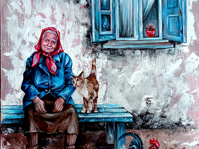 Ukrainian Original Acrylic Painting: Grandma, People of Ukraine acrylic animals art grandmom hand painted handmade paint painting people ukraine