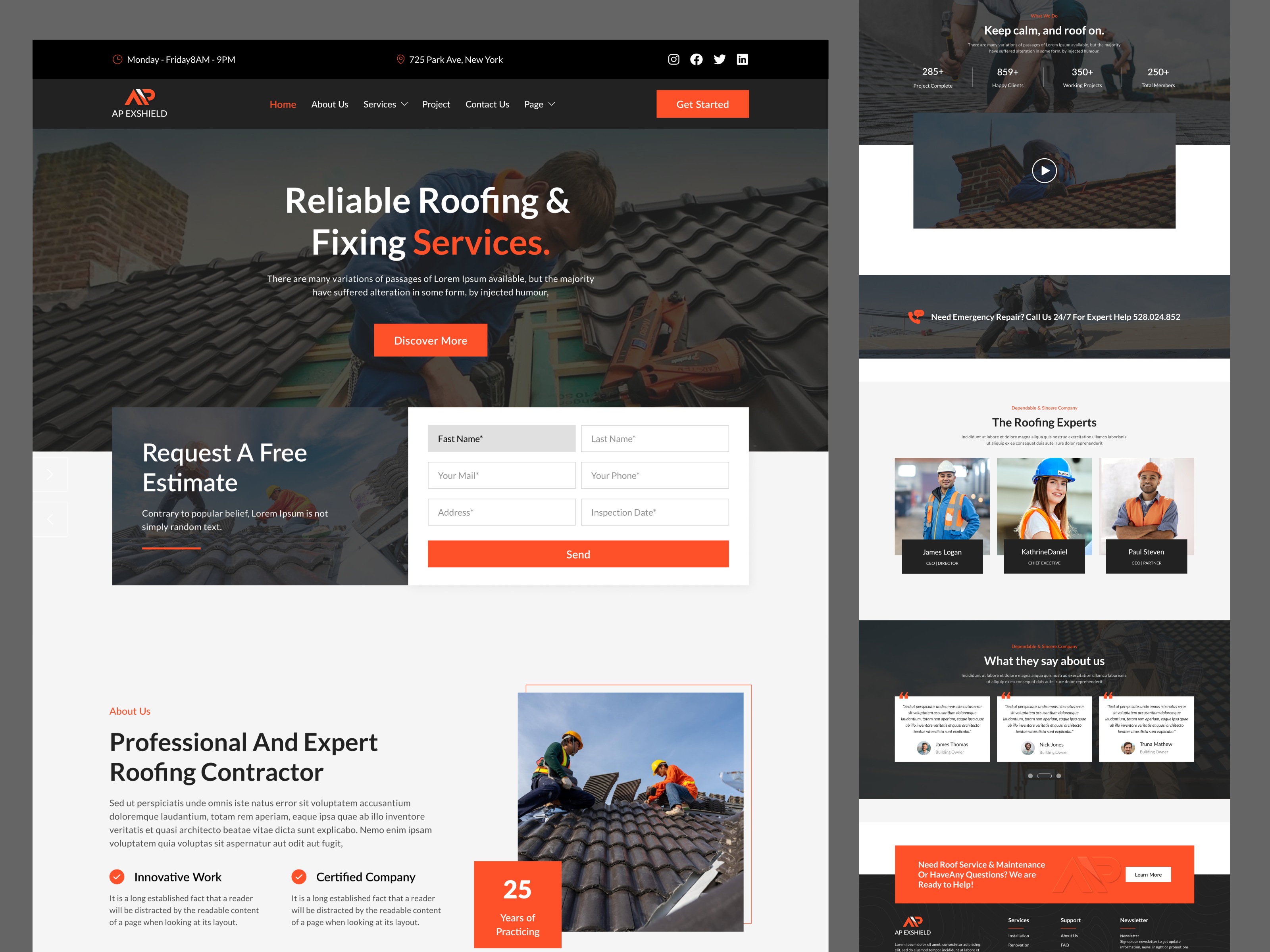 Example of Roofing Landing Page Website Design
