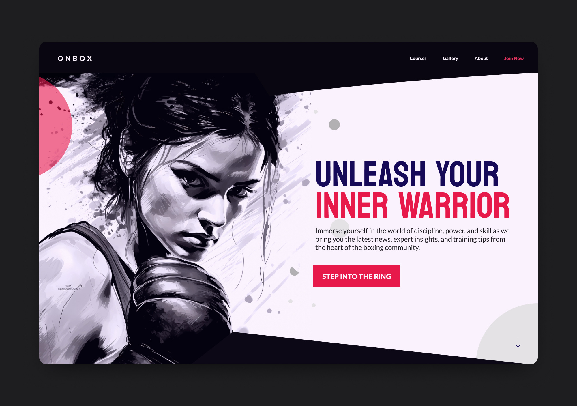 ONBOX // Learn Boxing HERO box boxing branding course design e learn education female hero hero design hero section illustration landing martial arts platform teaching trend ui uiux warrior