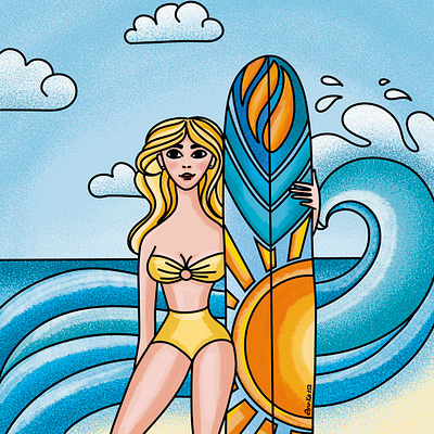 surfer girl branding design girl graphic design illustration logo procreate surfing surfing girl артпортрет