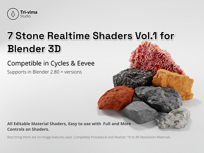 7 Stone Realtime Shaders Vol.1 For Blender 3D 3d 3d design 3d rendering design illustration instagram stone stone shader