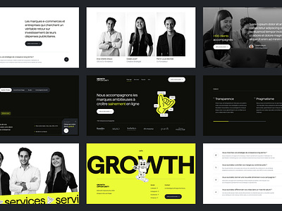 Growth Opportunity - UX/UI Design & Webflow Development agency black footer hero header landing page mascot team testimonials webflow yellow