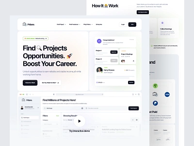 Prilans - Freelance Job Hunt Landing Page bento design clean freelance freelance job hunter freelance project freelance web job finder job finder web job hunt job hunter job portal job seeker landing page project project listing talent ui ux web web design