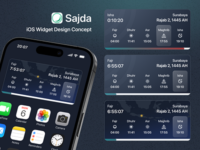 Prayer App iOS Widget Revamp - Sajda dark mode dark theme ios islam islamic muslim prayer super app ui widget