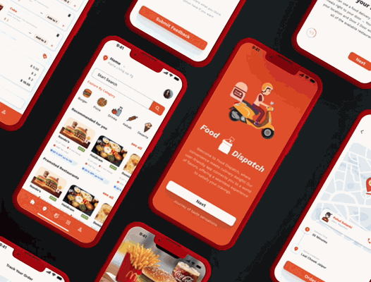 Food Dispatch ( Food Ordering Application) animation appinterface deliveryapp deliveryservice digitaldesign fooddeliveryapp foodiedesign foodordering foodtech interactivedesign mobileappdesign restaurantapp uiuxdesign userexperience visualdesign wireframedesign