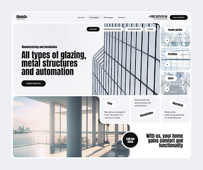 Landing page for the glass corporation bento ui factory glass landing landing page manufactures minimalism ui ux webdesign