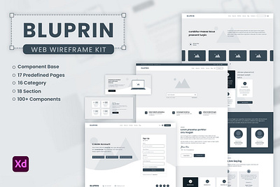 Bluprin – AdobeXD Web Wireframe Kit adobe xd company profile desktop ui figma sketch ux design ux kit web design web ui website wireframe kit