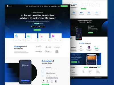 E-pocket Website bitcoin blockchain creative designs financial hub landingpage melbourne remitanence trading ui website websitedesign