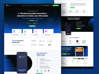 E-pocket Website bitcoin blockchain creative designs financial hub landingpage melbourne remitanence trading ui website websitedesign