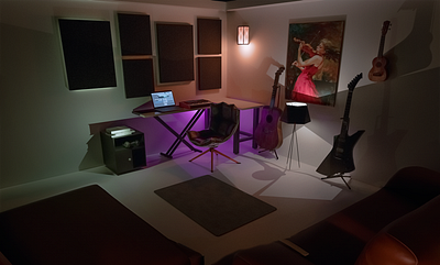 Music Room 3d ble blender3d cyclesrender graphic design guitar headphones modelling music painting table