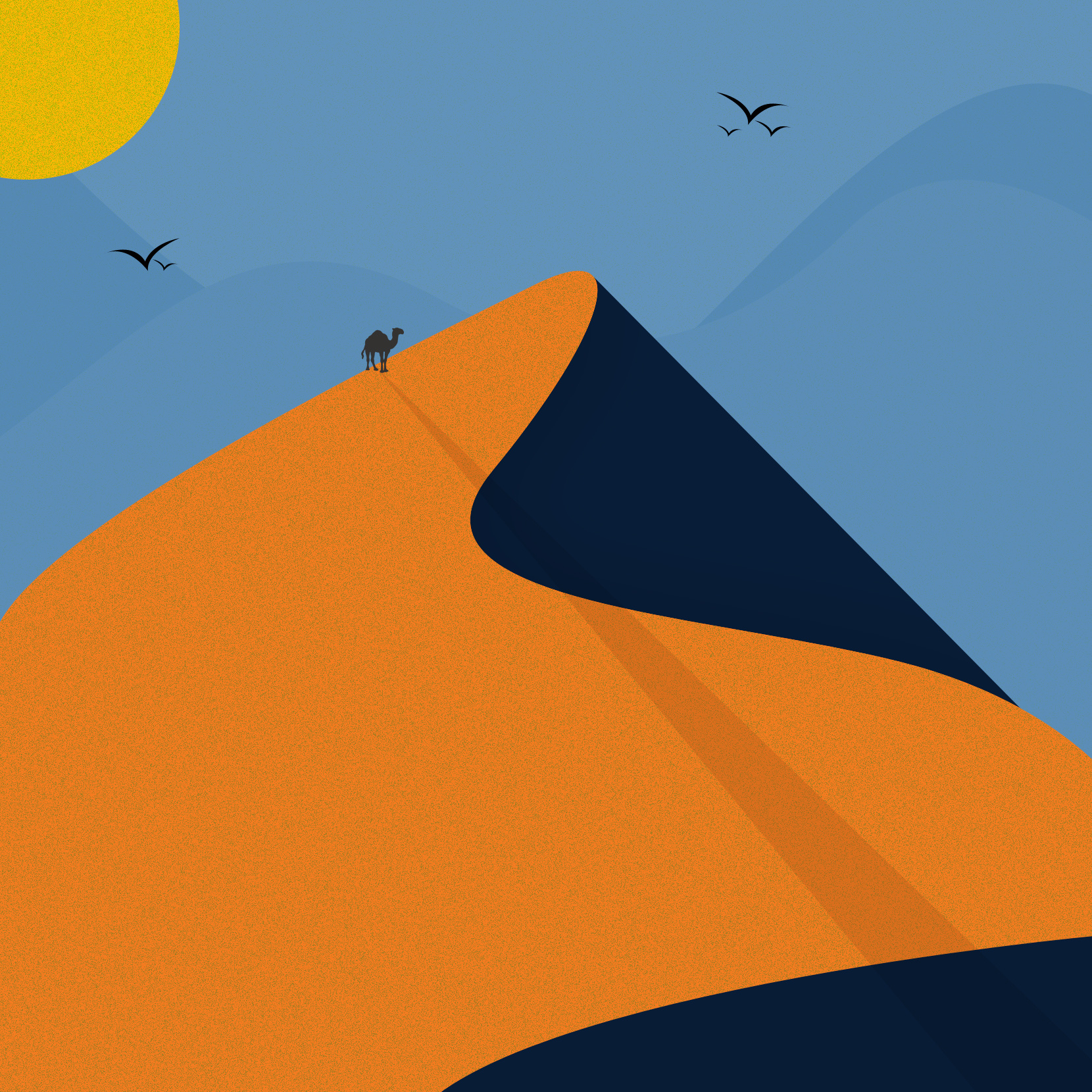 Desert Art aesthetic art birds book art camel clean cloud creative desert desert camel dry graphic design hot illustration minimal motion graphics shadow sky sun water