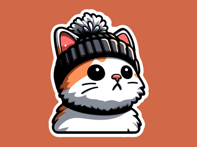 A cat with a winter hat graphic design illustration logo sticker text tshirt tshirt design ui