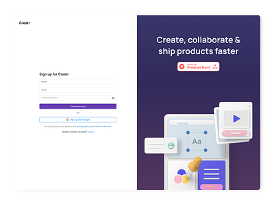 Sign up ai creator landing page sign up