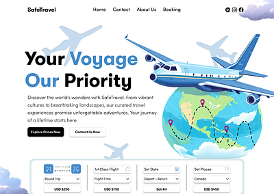 SafeTravel- Travel Agency Landing Page UI/UX Design alexandru croitoriu design figma landing page plane travel travel agency uiux voyage web design